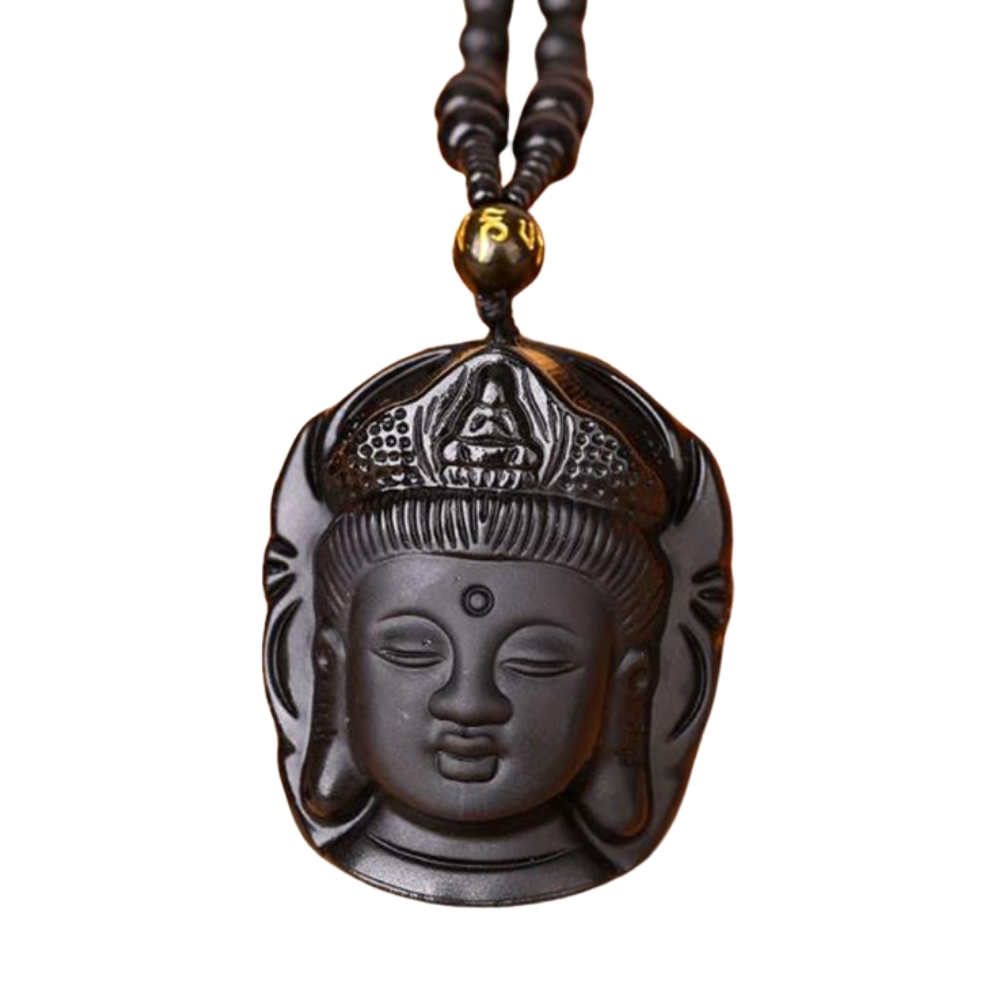 Obsidian Buddha Head Necklace • UniversSoul